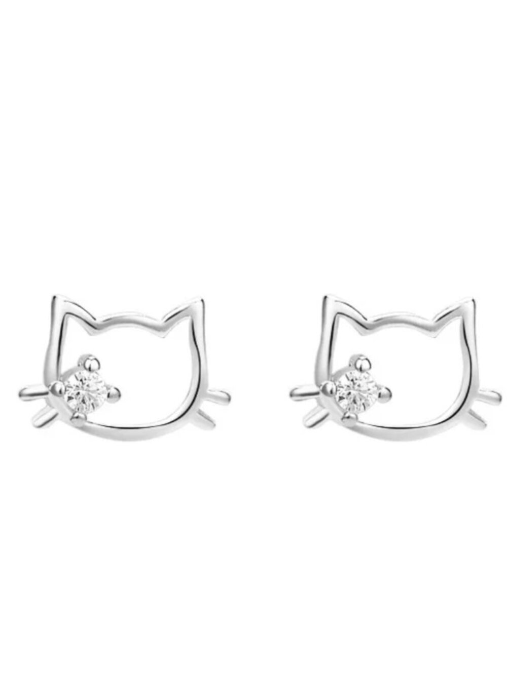 Sterling Silver 925 Kitty Stud Earrings CZ  New